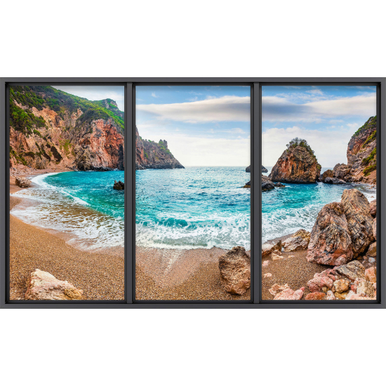 Papier peint panoramique Trompe l'œil baie vitrée - vue mer
