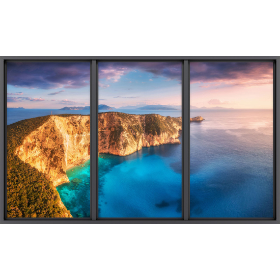 Papier peint panoramique Trompe l'œil baie vitrée - Vue mer