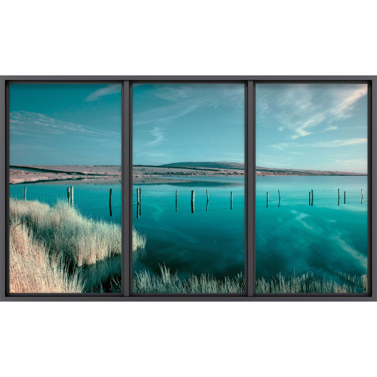 Papier peint panoramique Trompe l'œil baie vitrée - Vue mer