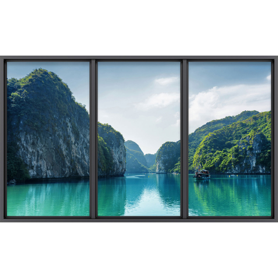 Papier peint panoramique Trompe l'œil baie vitrée - Vue mer