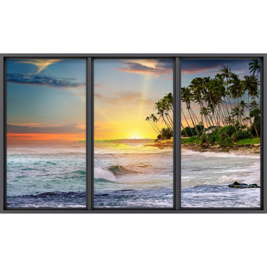 Papier peint panoramique Trompe l'œil baie vitrée - Vue mer
