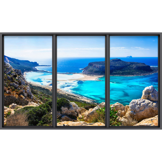 Papier peint panoramique Trompe l'œil baie vitrée - Vue mer