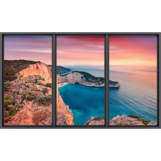 Papier peint panoramique Trompe l'œil baie vitrée - Vue mer