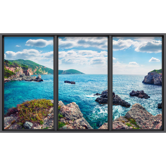 Papier peint panoramique Trompe l'œil baie vitrée - Vue mer