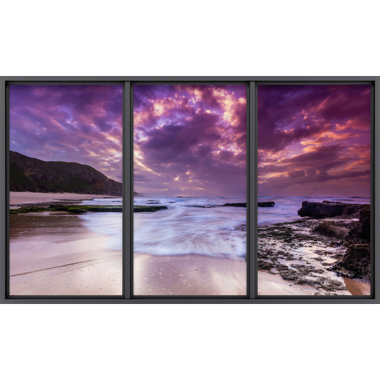 Papier peint panoramique Trompe l'œil baie vitrée - Vue mer