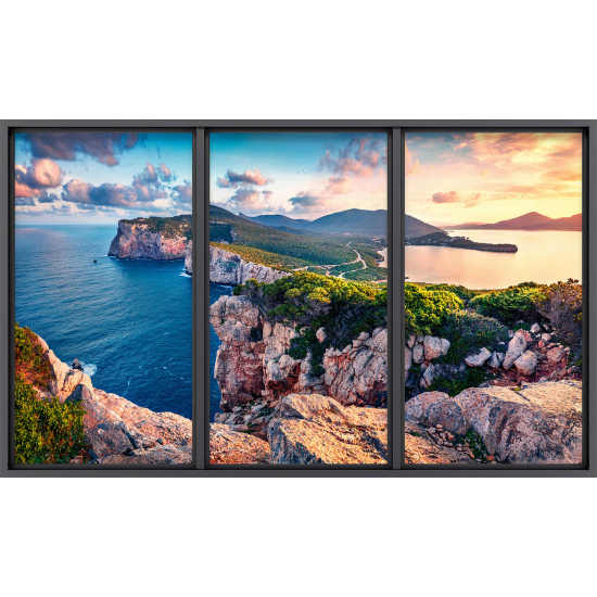 Papier peint panoramique Trompe l'œil baie vitrée - Vue mer