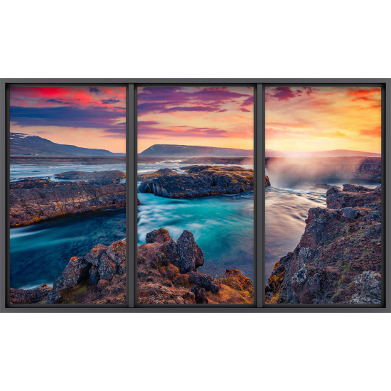 Papier peint panoramique Trompe l'œil baie vitrée - Vue mer