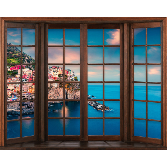 Papier peint panoramique Trompe l'œil Fenêtre en bois - Cinque Terre