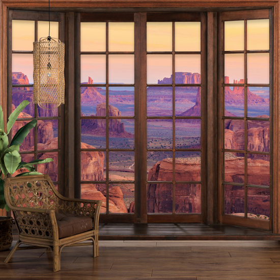 Papier peint panoramique Trompe l'œil Fenêtre en bois - Grand Canyon