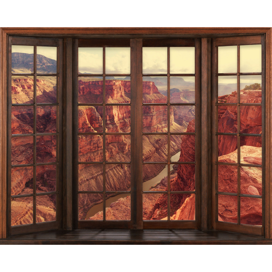 Papier peint panoramique Trompe l'œil Fenêtre en bois - Grand Canyon