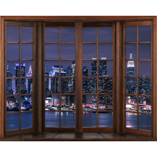 Papier peint panoramique Trompe l'œil Fenêtre en bois - New York