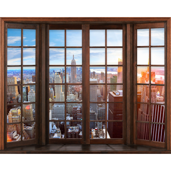 Papier peint panoramique Trompe l'œil Fenêtre en bois - New York