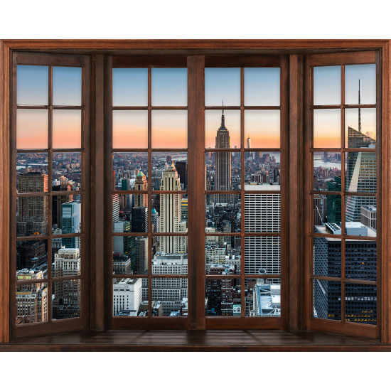 Papier peint panoramique Trompe l'œil Fenêtre en bois - New York