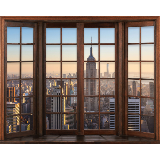 Papier peint panoramique Trompe l'œil Fenêtre en bois - New York