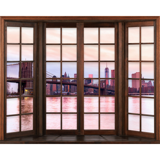 Papier peint panoramique Trompe l'œil Fenêtre en bois - New York