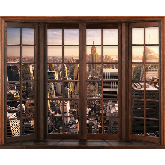 Papier peint panoramique Trompe l'œil Fenêtre en bois - New York