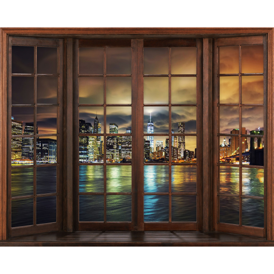 Papier peint panoramique Trompe l'œil Fenêtre en bois - New York