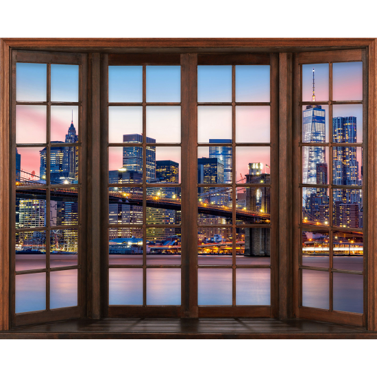Papier peint panoramique Trompe l'œil Fenêtre en bois - New York
