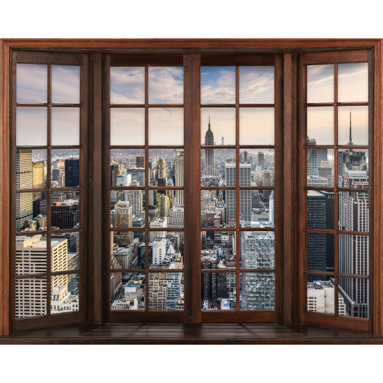Papier peint panoramique Trompe l'œil Fenêtre en bois - New York