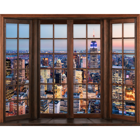 Papier peint panoramique Trompe l'œil Fenêtre en bois - New York