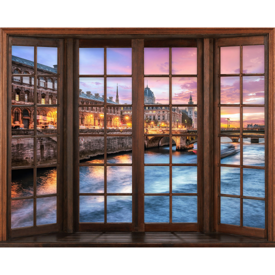 Papier peint panoramique Trompe l'œil Fenêtre en bois - Paris