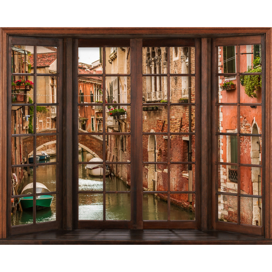 Papier peint panoramique Trompe l'œil Fenêtre en bois - Venise
