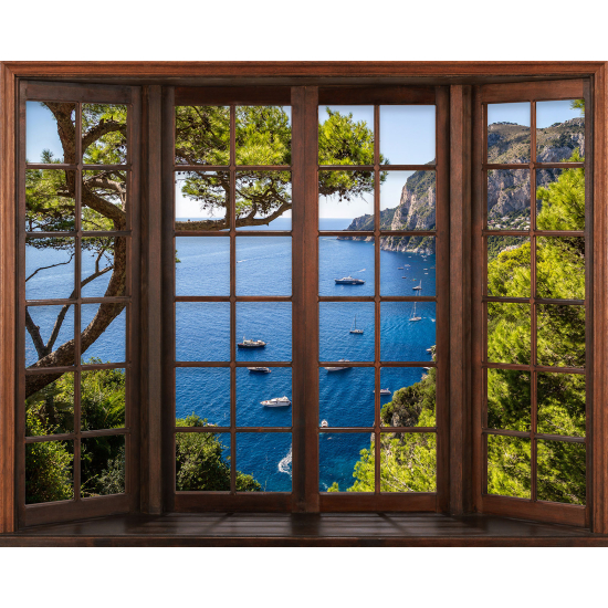 Papier peint panoramique Trompe l'œil Fenêtre en bois - Vue Mer