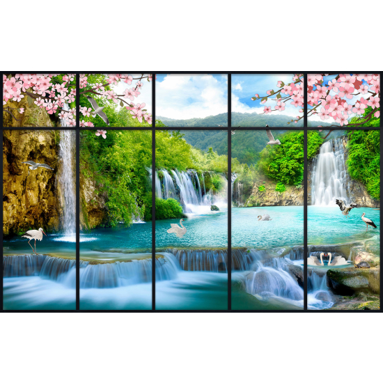 Papier peint panoramique Trompe l'œil Verrière - Cascades