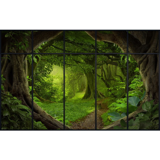 Papier peint panoramique Trompe l'œil Verrière - Chemin forêt