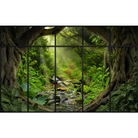 Papier peint panoramique Trompe l'œil Verrière - Chemin forêt