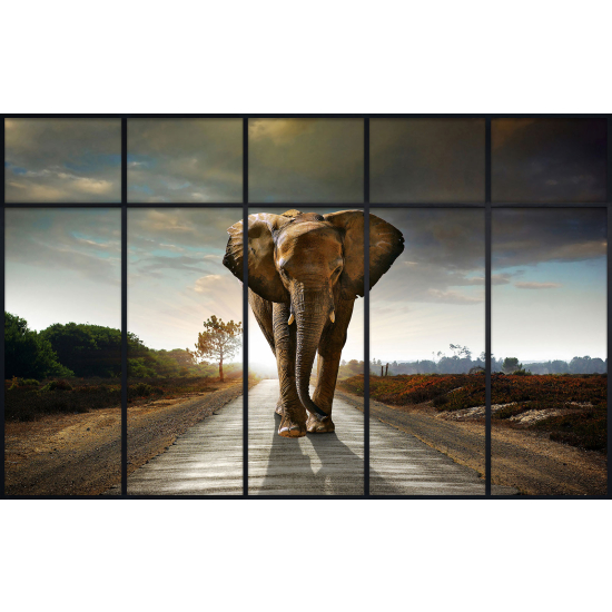 Papier peint panoramique Trompe l'œil Verrière - Éléphant