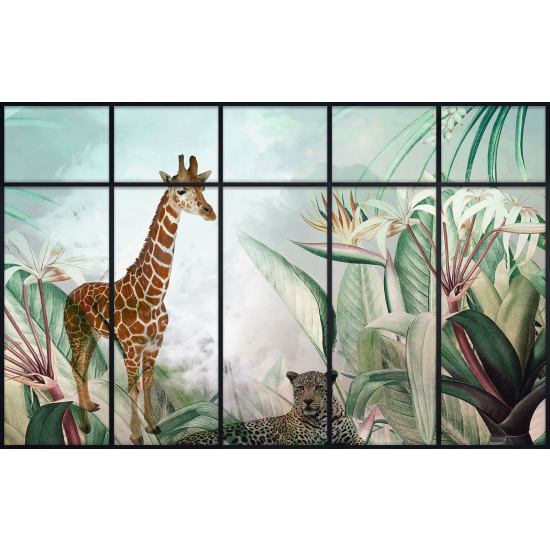 Papier peint panoramique Trompe l'œil Verrière Enfants - Animaux de la jungle