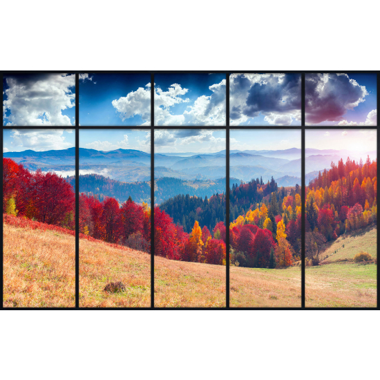 Papier peint panoramique Trompe l'œil Verrière - Forêt automne