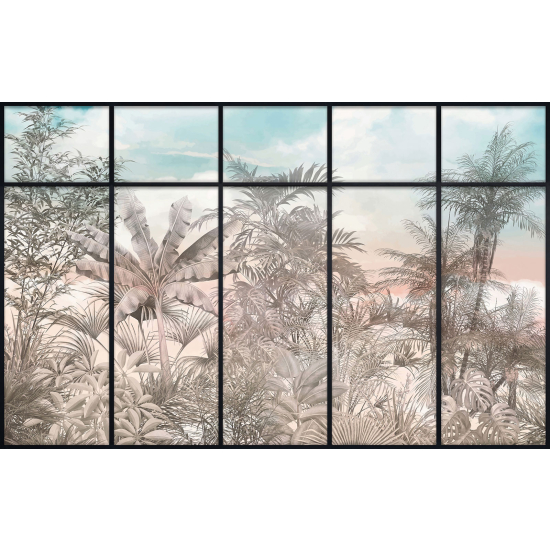 Papier peint panoramique Trompe l'œil Verrière - Forêt tropicale
