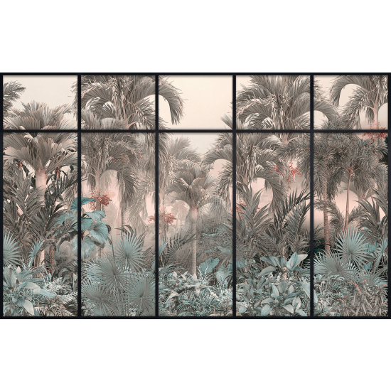 Papier peint panoramique Trompe l'œil Verrière - Forêt tropicale