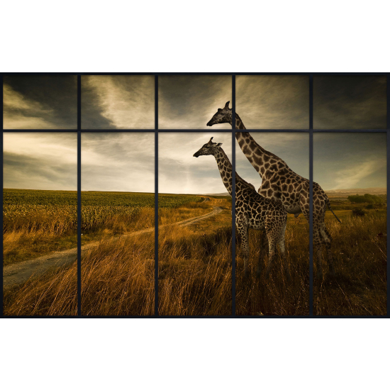 Papier peint panoramique Trompe l'œil Verrière - Girafes