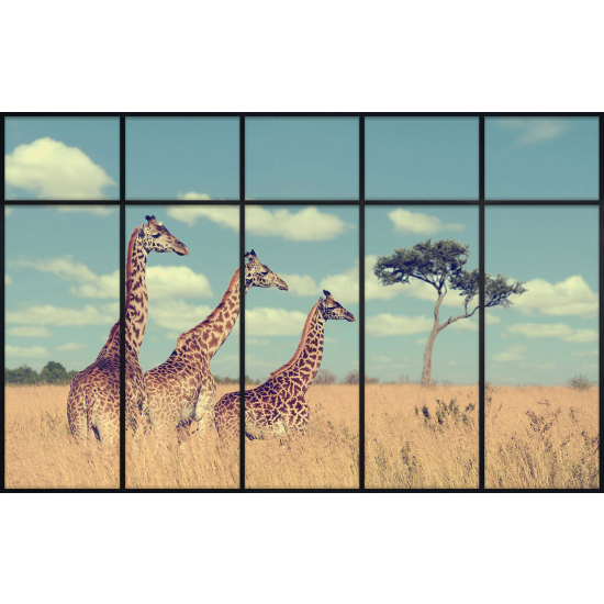 Papier peint panoramique Trompe l'œil Verrière - Girafes