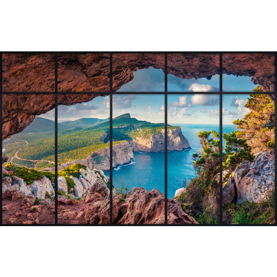 Papier peint panoramique Trompe l'œil Verrière - Grotte vue mer