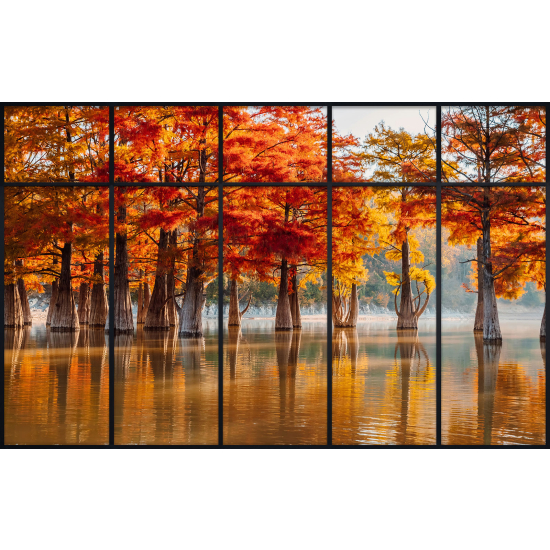 Papier peint panoramique Trompe l'œil Verrière - Lac et arbres