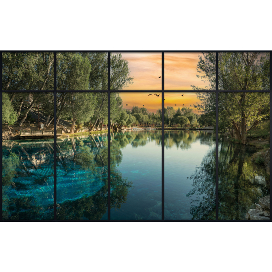 Papier peint panoramique Trompe l'œil Verrière - Lac et arbres