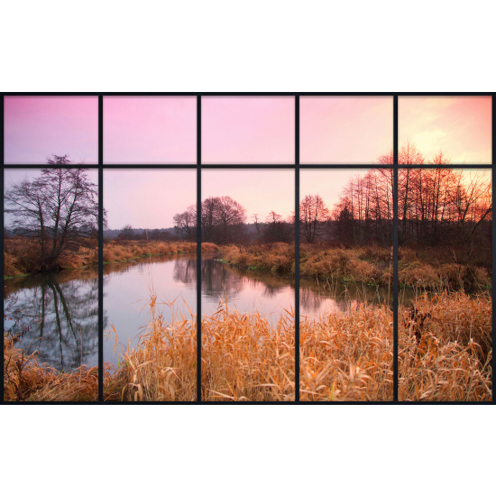 Papier peint panoramique Trompe l'œil Verrière - Lac et forêt