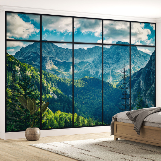 Papier peint panoramique Trompe l'œil Verrière - Montagnes