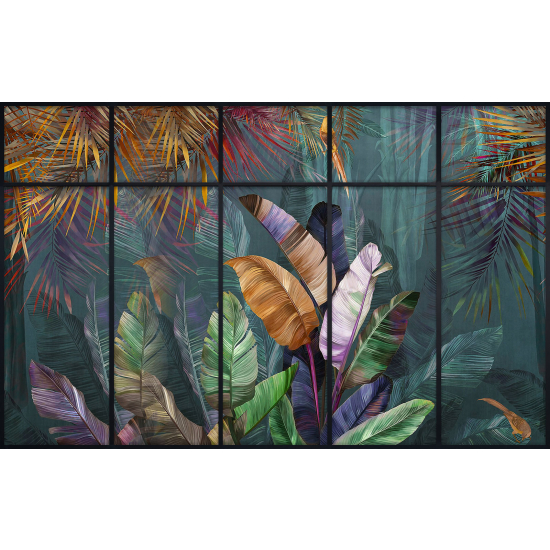 Papier peint panoramique Trompe l'œil Verrière - Plantes tropicales - 167