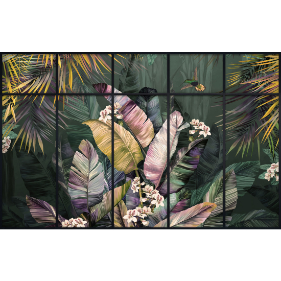Papier peint panoramique Trompe l'œil Verrière - Plantes tropicales