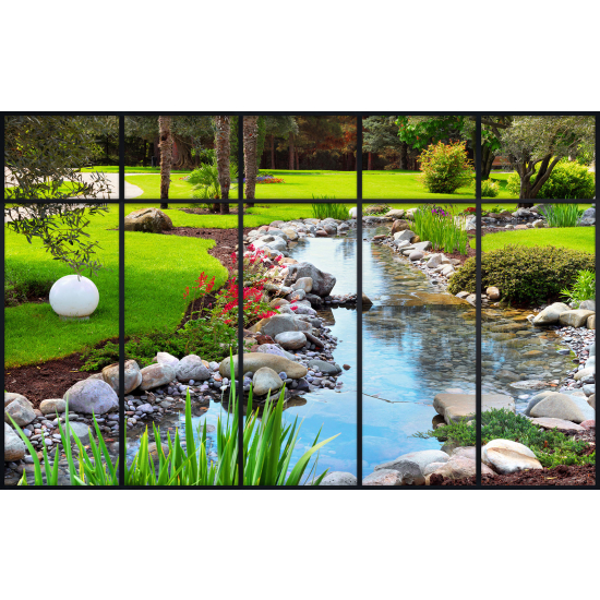 Papier peint panoramique Trompe l'œil Verrière - Rivière jardin