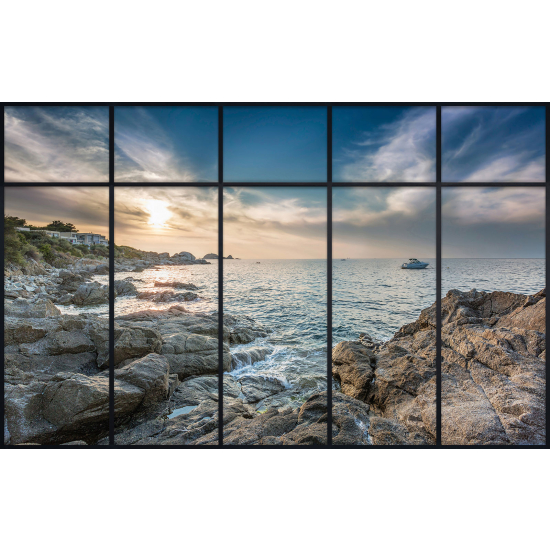Papier peint panoramique Trompe l'œil Verrière - Vue mer