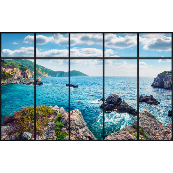 Papier peint panoramique Trompe l'œil Verrière - Vue mer