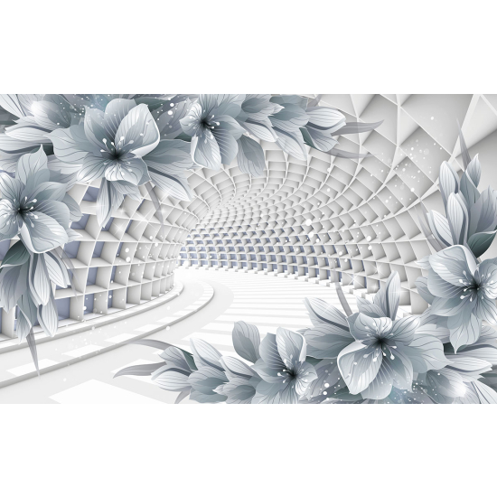 Papier peint panoramique - Tunnel 3D fleurs