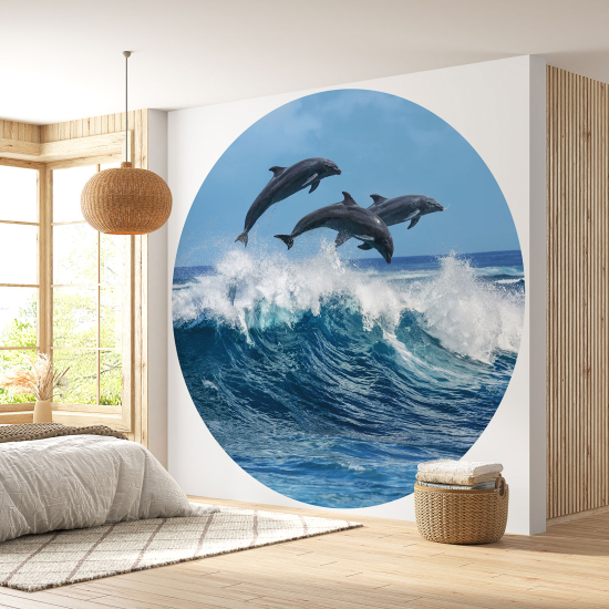 Papier peint rond / cercle - Dauphins