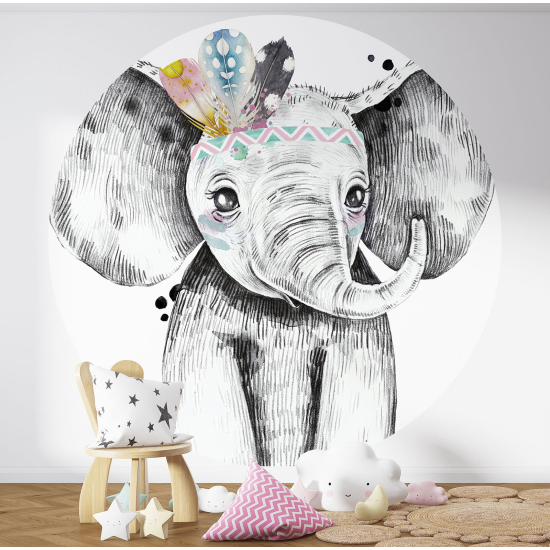 Papier peint rond / cercle Enfants - Eléphant - 1400